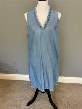 Tommy Bahama Light Blue Sleeveless Midi Dress with Frayed V-Neck